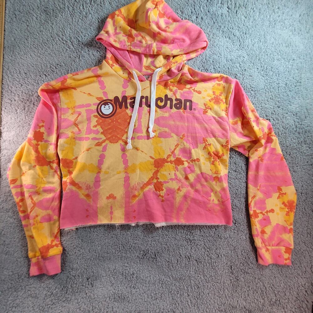 Maruchan Woman Orange pink hoodie long sleeve crop top‎ keep it cozy sz XXL
